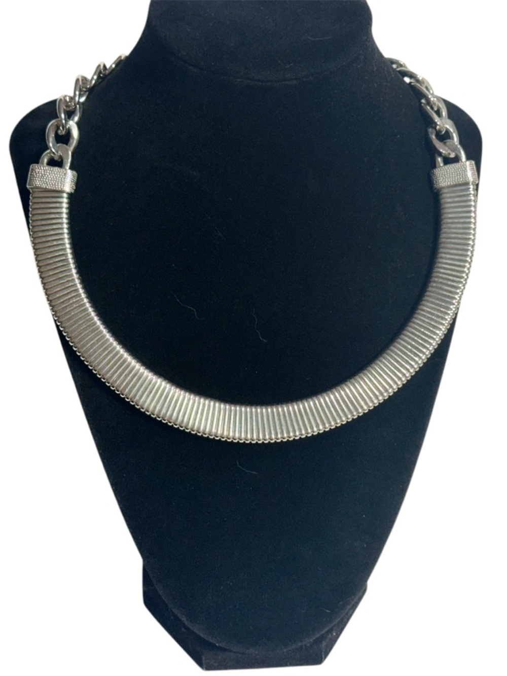 Steve Madden Smooth Gas Pipe Chain Necklace Edgy Industrial Silver Tone